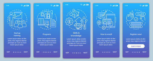 Startup education onboarding mobile app page screen vector template