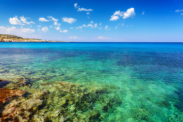 Wall Mural - landscape with green sea and blue sky