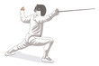 fencing male fencer in lunge position isolated on a white background