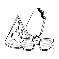 Sticker - Watermelon and ice cream with sunglasses cartoons in black and white