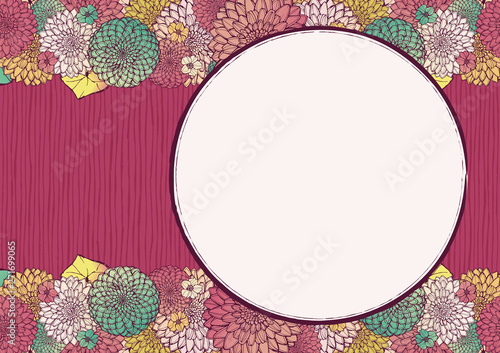 和柄の背景素材 レトロ アンティーク 和風 着物風 手書きの花柄 結婚式や年賀状のフレーム素材 Stock Illustration Adobe Stock