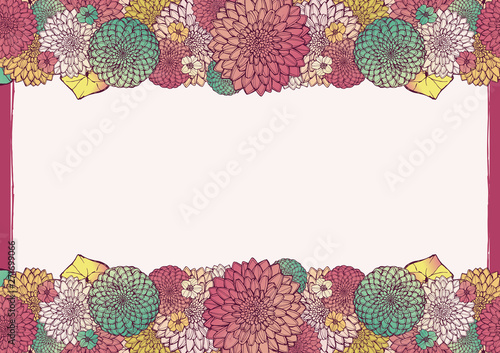 和柄の背景素材 レトロ アンティーク 和風 着物風 手書きの花柄 結婚式や年賀状のフレーム素材 Stock Photo Adobe Stock
