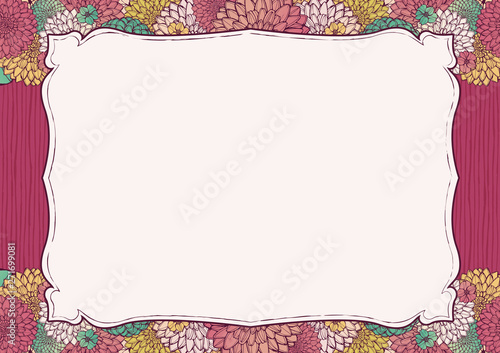 和柄の背景素材 レトロ アンティーク 和風 着物風 手書きの花柄 結婚式や年賀状のフレーム素材 Stock Photo Adobe Stock