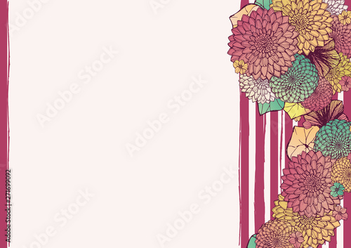 和柄の背景素材 レトロ アンティーク 和風 着物風 手書きの花柄 結婚式や年賀状のフレーム素材 ベクター Stock 벡터 Adobe Stock