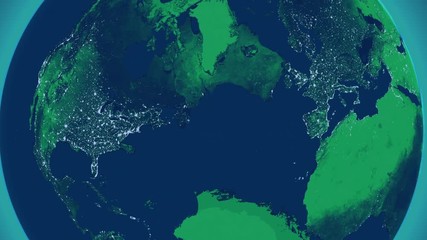 Wall Mural - Green Earth Turning from North America to Europe. Graphic Design with Transparent Core.
