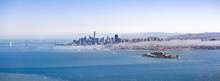 Panoramic View Of San Francisco's Skyline And Alcatraz Island On A Sunny Day, California