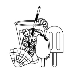 Sticker - Lemonade with popsicle ice cream and shell in black and white