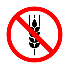 Wall Mural - No wheat sign, Gluten free symbols. Bright warning icon, restriction sign on a white background.