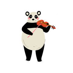 Poster - Panda Bear Playing Violin, Cute Cartoon Animal Musician Character Playing Musical Instrument Vector Illustration