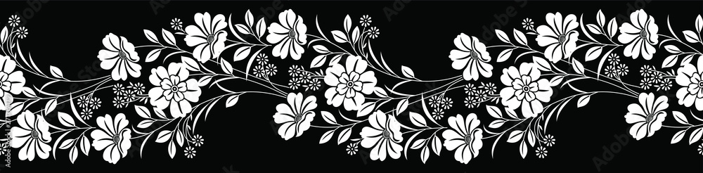 Seamless black and white floral border Stock Vector | Adobe Stock