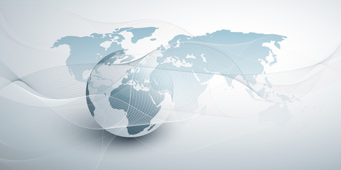 Cloud Computing and Global Networks Concept Design with Earth Globe and Wavy Lines 