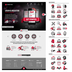 one page website template and icon set containing a full pack of web elements, 100 icons, business/s