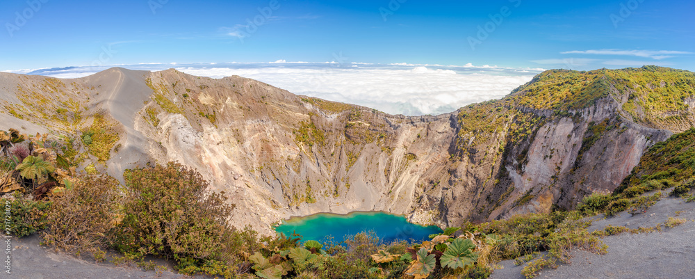 Panoramic view to the Edge of Crater Irazu Volcano at Irazu Volcano National Park in Costa Rica - obrazy, fototapety, plakaty 