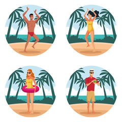 Wall Mural - Summer people and beach round icons