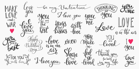 love valentines day quote typography set