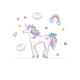 Fototapeta Pokój dzieciecy - Unicorn in Pastel color with Stars Postcard