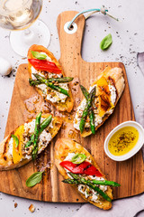 Wall Mural - Toasts (sandwiches) with cheese, pepper and asparagus