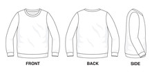 Isolated Object Of Clothes And Fashion Stylish Wear Fill In Blank Shirt Sweater. Regular Tee Crew Neck Tee Long Sleeves Illustration Vector Template. Front, Back And Side View