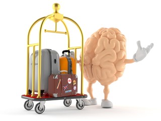 Poster - Brain character with hotel luggage cart