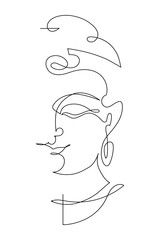 Sticker - One continuous line drawing Buddha. The symbol of Hinduism, Buddhism, spirituality and enlightenment. Tattoo, illustration, printing on fabric