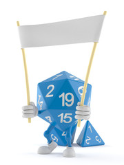 Canvas Print - RPG dice character holding blank banner