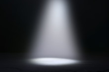 Abstract Dark Concentrate Floor Scene With Mist Or Fog, Spotlight And Display