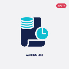 two color waiting list vector icon from e-commerce and payment concept. isolated blue waiting list vector sign symbol can be use for web, mobile and logo. eps 10