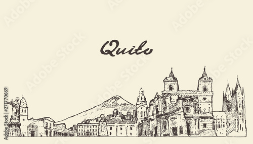 Cuadros en Lienzo Quito skyline Ecuador hand drawn vector sketch