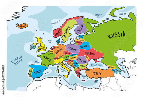 Obraz Dibond Kolorowe, ręcznie rysowane wektor mapa Europy