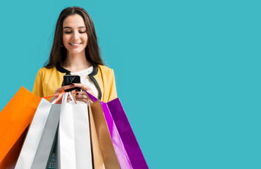 happy woman using shopping apps