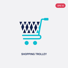 Two Color Shopping Trolley Vector Icon From General Concept. Isolated Blue Shopping Trolley Vector Sign Symbol Can Be Use For Web, Mobile And Logo. Eps 10