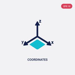 two color coordinates vector icon from geometric figure concept. isolated blue coordinates vector sign symbol can be use for web, mobile and logo. eps 10