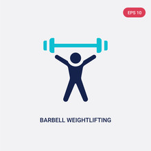 Two Color Barbell Weightlifting Vector Icon From Gym And Fitness Concept. Isolated Blue Barbell Weightlifting Vector Sign Symbol Can Be Use For Web, Mobile And Logo. Eps 10