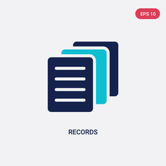 two color records vector icon from health concept. isolated blue records vector sign symbol can be use for web, mobile and logo. eps 10