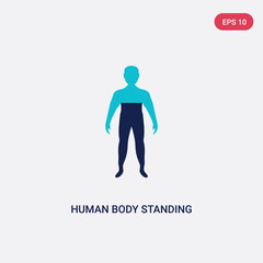 two color human body standing black vector icon from human body parts concept. isolated blue human body standing black vector sign symbol can be use for web, mobile and logo. eps 10