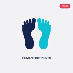 two color human footprints vector icon from human body parts concept. isolated blue human footprints vector sign symbol can be use for web, mobile and logo. eps 10