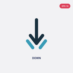 two color down vector icon from interface concept. isolated blue down vector sign symbol can be use for web, mobile and logo. eps 10