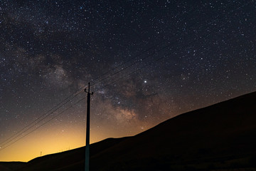 Wall Mural - power line against the night starry sky