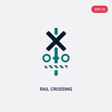 Two Color Rail Crossing Vector Icon From Maps And Flags Concept. Isolated Blue Rail Crossing Vector Sign Symbol Can Be Use For Web, Mobile And Logo. Eps 10