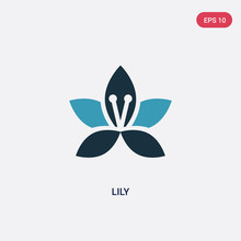 Two Color Lily Vector Icon From Nature Concept. Isolated Blue Lily Vector Sign Symbol Can Be Use For Web, Mobile And Logo. Eps 10