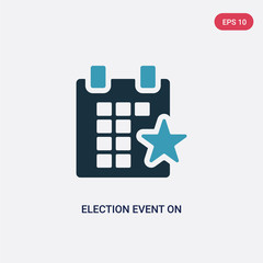 two color election event on a calendar with star vector icon from political concept. isolated blue election event on a calendar with star vector sign symbol can be use for web, mobile and logo. eps