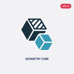 two color geometry cube vector icon from shapes concept. isolated blue geometry cube vector sign symbol can be use for web, mobile and logo. eps 10