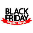 © Denis Sined - Black Friday, sale poster design template, special offer, red ribbon, vector illustration