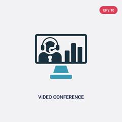 two color video conference vector icon from strategy concept. isolated blue video conference vector sign symbol can be use for web, mobile and logo. eps 10