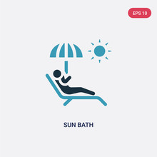 Two Color Sun Bath Vector Icon From Travel 2 Concept. Isolated Blue Sun Bath Vector Sign Symbol Can Be Use For Web, Mobile And Logo. Eps 10