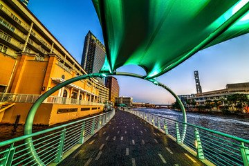 Wall Mural - Green shelter by Tampa Riverwalk at sunset