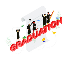 Sticker - Graduation concept - modern colorful isometric vector illustration