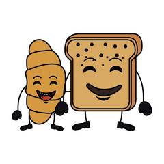 Sticker - delicious breads kawaii characters vector illustration