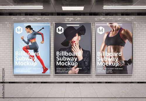 Download 3 Vertical Billboards In Subway Station Mockup Stock Template Adobe Stock