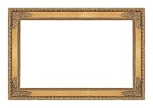 Panoramic Golden Frame For Paintings, Mirrors Or Photo Isolated On White Background
